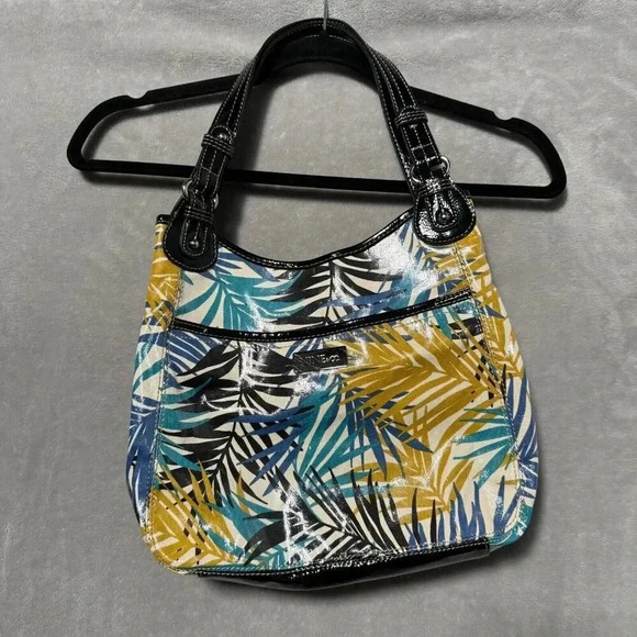 Nine & Co. Shoulder Bag Multi Palm Leaf Print Faux Leather Double Handle - Picture 1 of 6